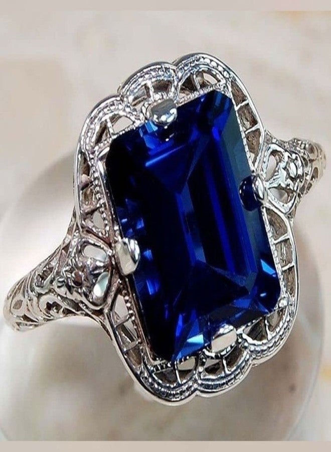 LRGKMCWTOB 925 Sterling Silver Shiny Full Diamond Gemstone Ring Blue Cubic Zirconia Ring Yellow Gem CZ Diamond Ring Eternity Engagement Wedding Band Ring CZ Ring in Sterling Silver（Blue Size 11） - Image 5